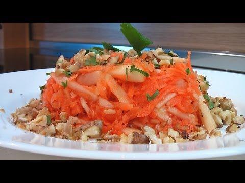 Салат из моркови и яблок с орехами – Кулинарные видео рецепты